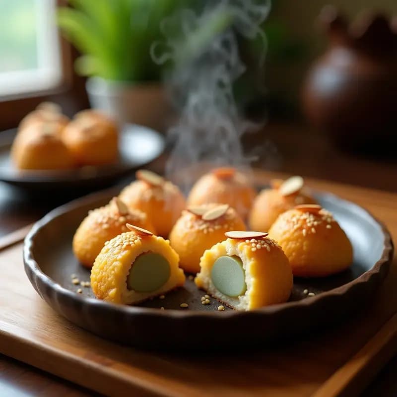 Totteok Coreano de Arroz Glutinoso Relleno de Mung Bean: Postre Dulce Tradicional