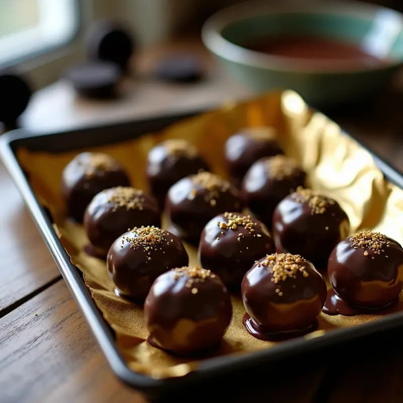 Trufas de Oreos Bañadas en Chocolate y Espolvoreadas con Virutas de Oro Comestible: Postre de Lujo