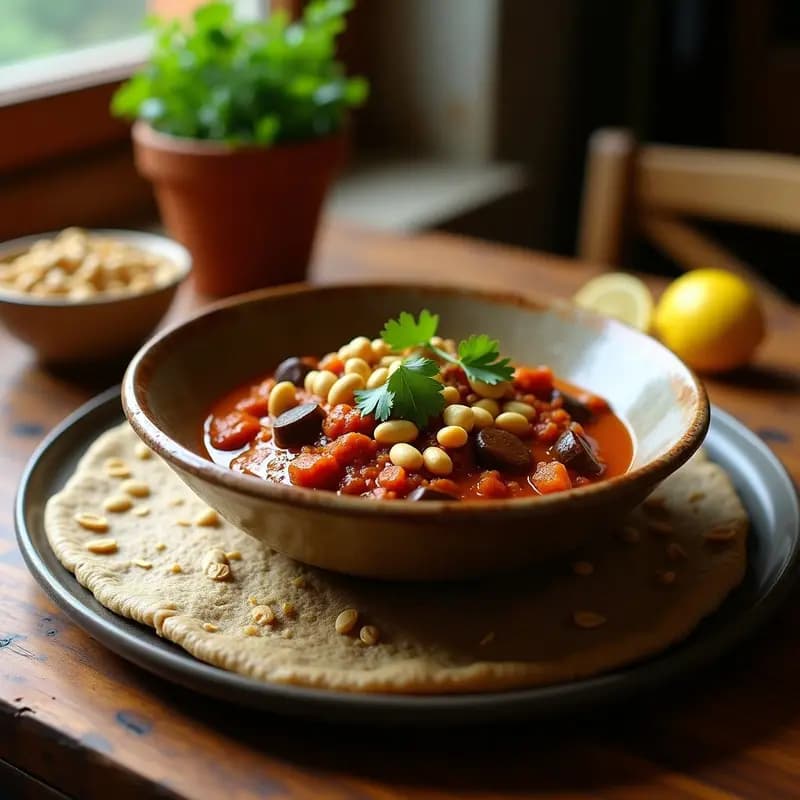 Wat de Berenjena y Cacahuetes: Curry Etíope Vegano con Injera de Teff