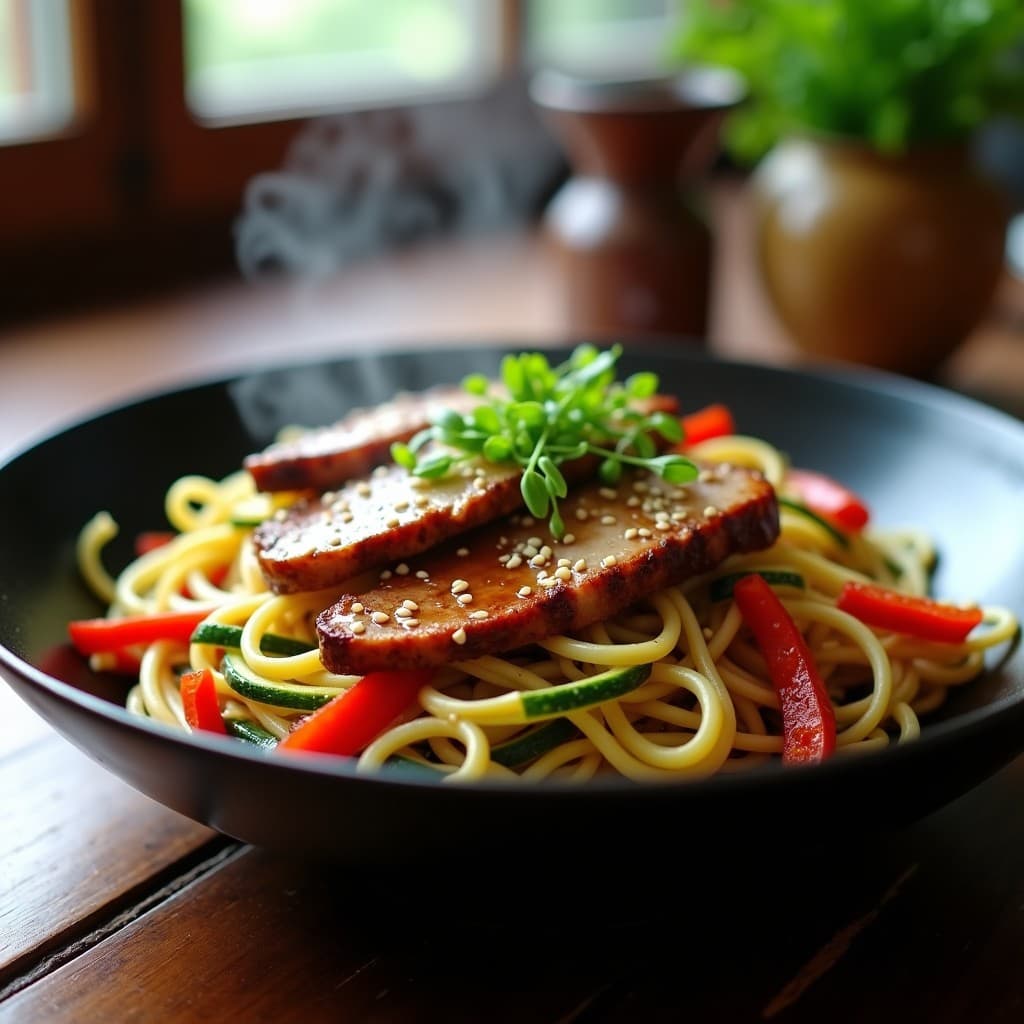 Wok de Espaguetis de Calabacín y Cerdo al Hoisin: Receta China Low Carb en 20 Minutos