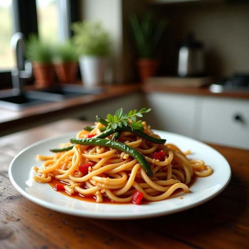 Wok de Fideos de Arroz con Verduras y Salsa Teriyaki de Tamari: Receta Vegana en 15 Minutos