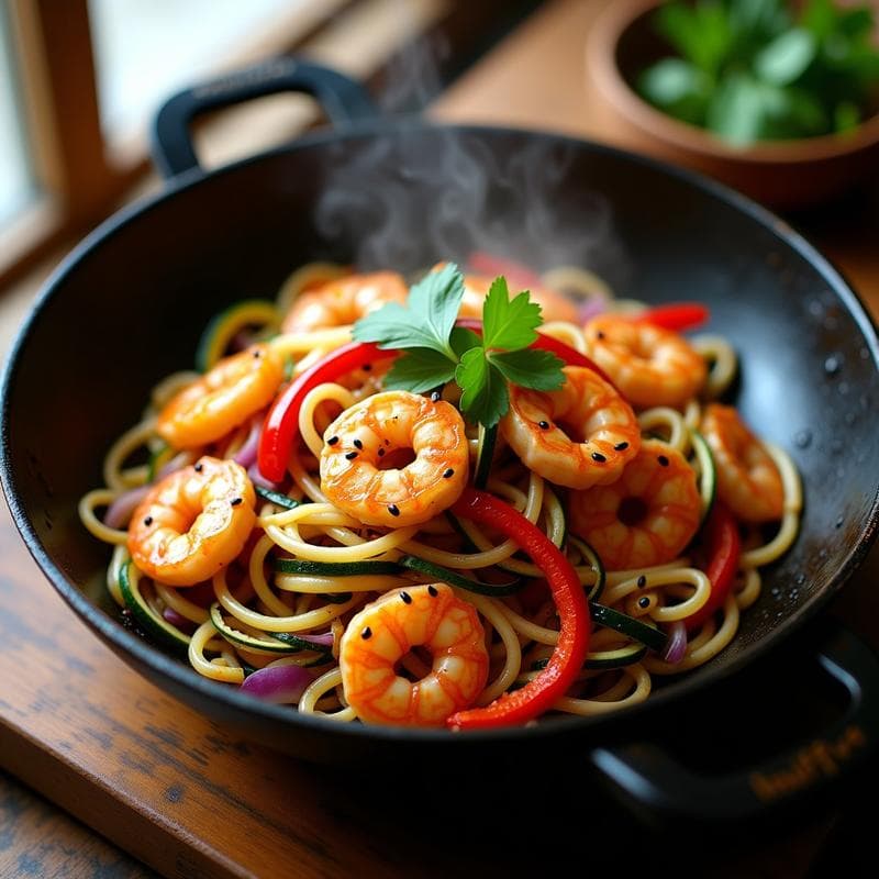 Wok de Fideos de Calabacín y Gamberas: Receta China Baja en Carbohidratos