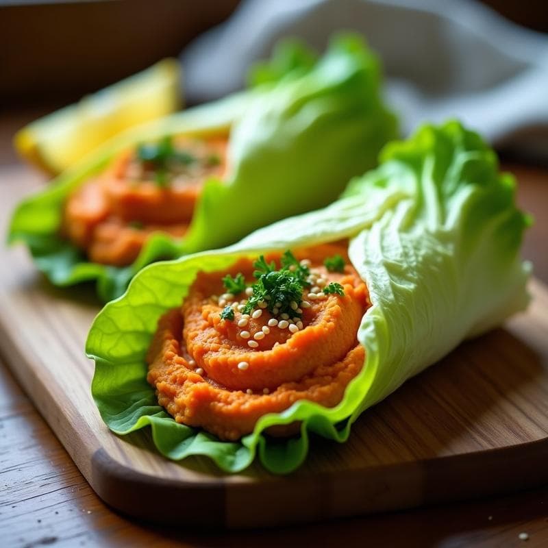 Wrap de Lechuga con Hummus de Lentejas Rojos y Zanahoria: Receta Crudivegana y Sin Cocción