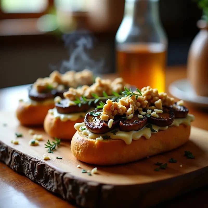 Zapiekanka Polaca con Champiñones y Queso Azul: Entrante Callejero Gourmet